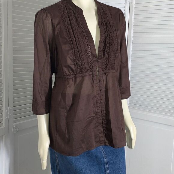 Vintage Brown Semi Sheer Cotton Prairie Boho Tunic Top 1X - Picture 1 of 13